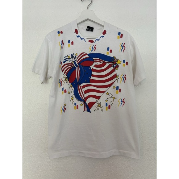 Screen Stars Tops - Vtg‎ 90s Screen Stars T-Shirt XL Hand Painted All Over Single Stitch